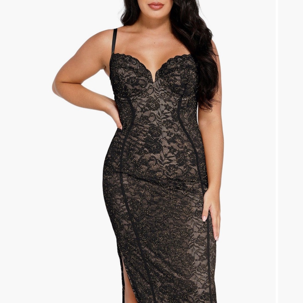 NWT Popilush Women's Shapewear All-Lace Hourglass Corset Midi Dress
